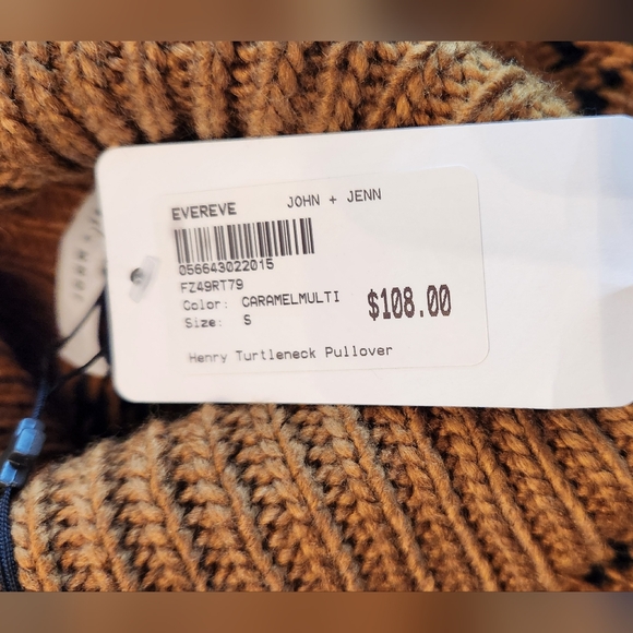 NEW John + Jenn Evereve Henry Houndstooth Turtleneck Sweater in Caramel Multi S - Picture 7 of 9